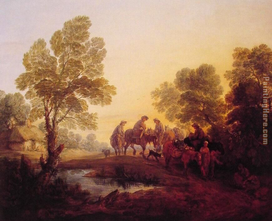 Thomas Gainsborough Evening Landscape Peasants and Mounted Figures